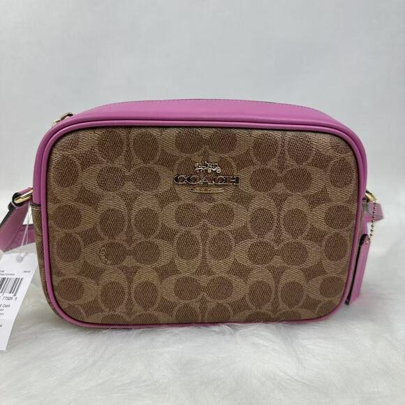 COACH Jamie Camera Crossbody Bag In Signature Canvas/Leather Tan/Fuchsia CZ186 - Picture 1 of 10